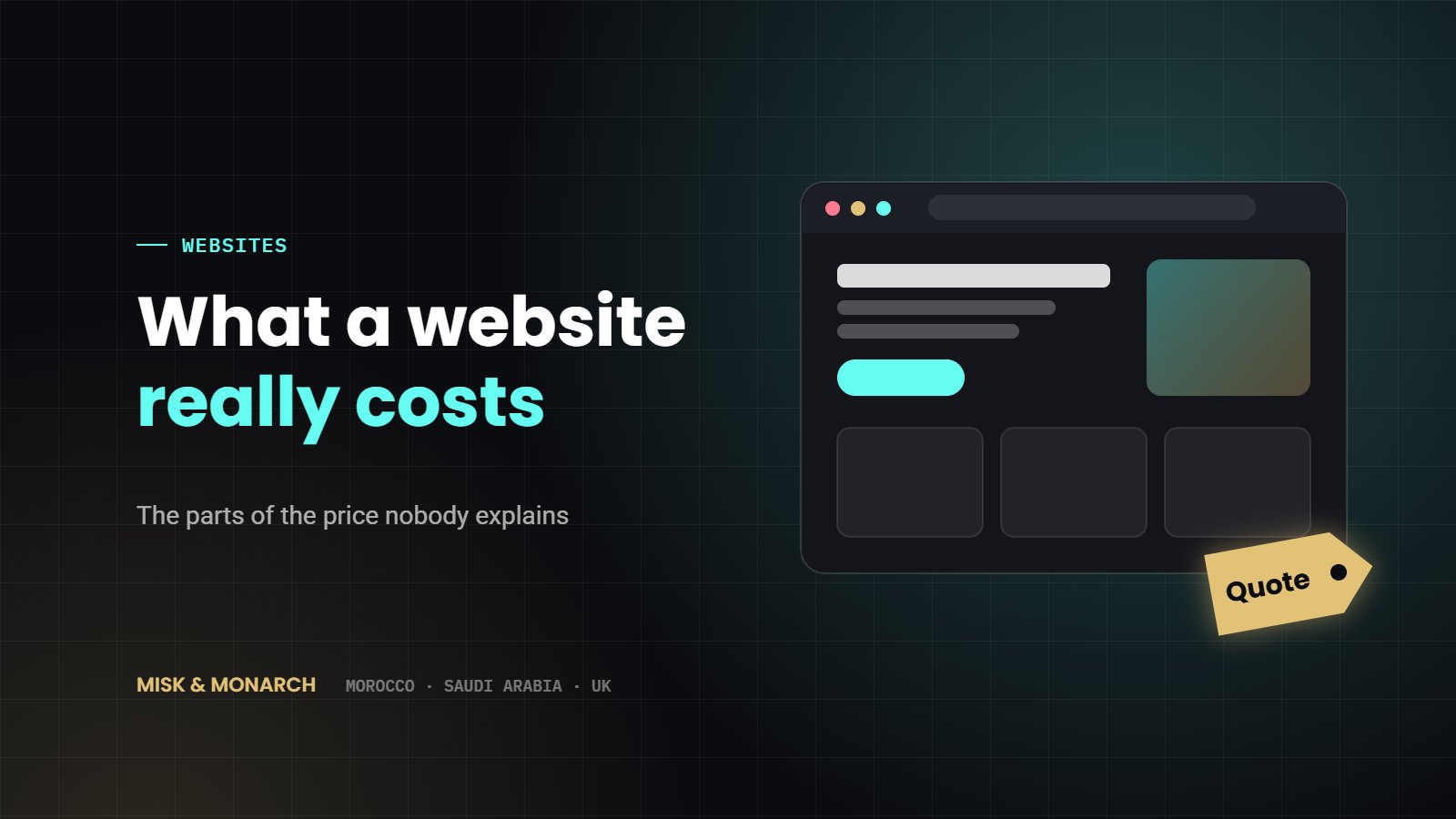 What a business website really costs: illustration of a website layout with a quote tag